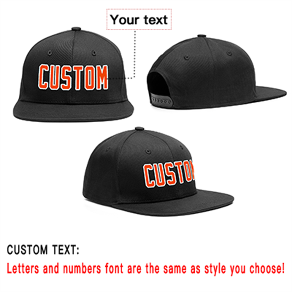 Custom Black Orange-White Outdoor Sport Baseball Cap