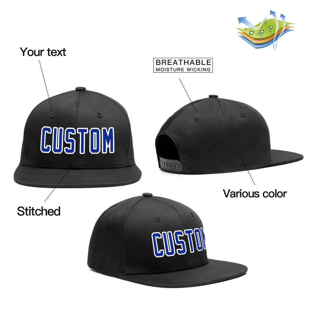 Custom Black Royal-White Outdoor Sport Baseball Cap