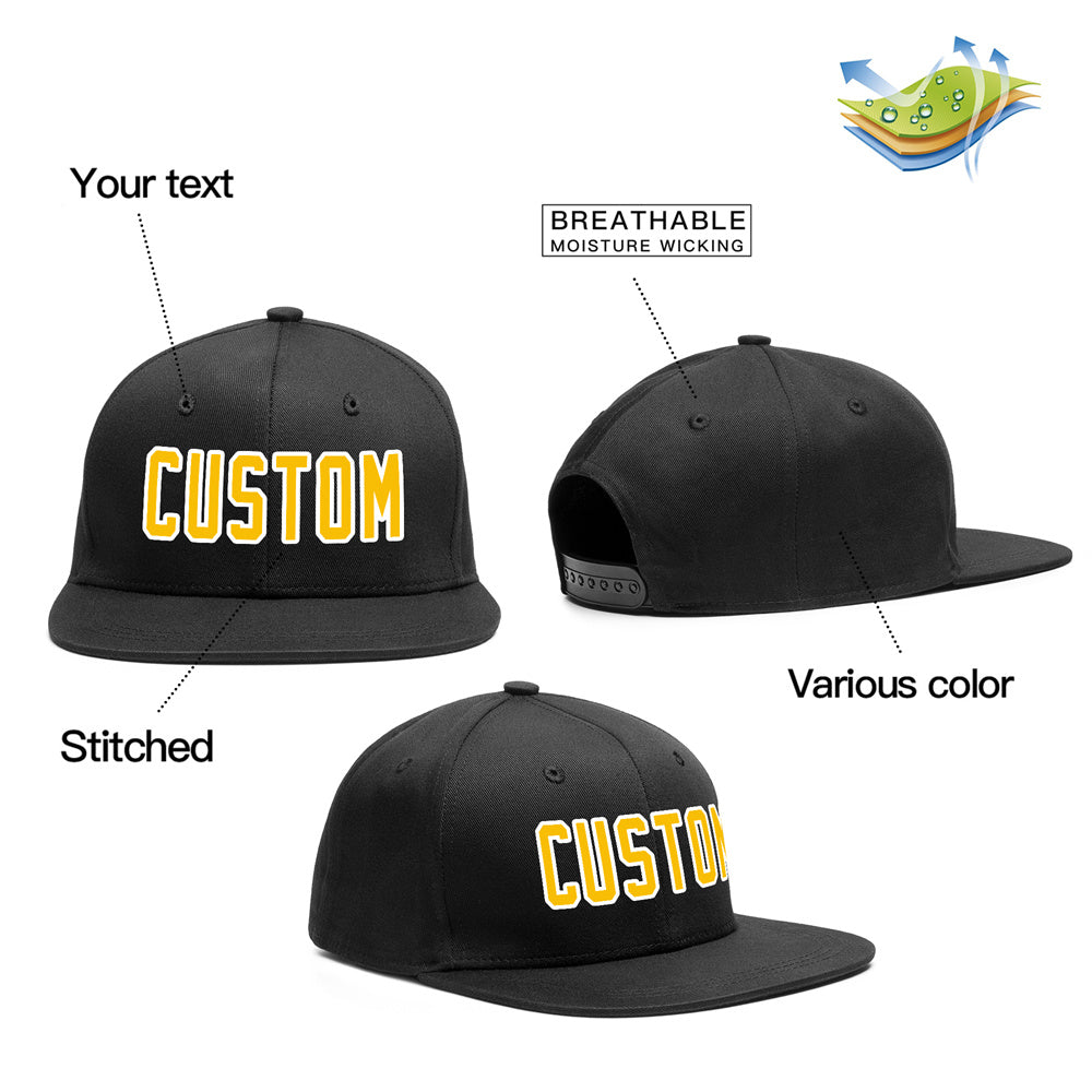 Custom Black Yellow-White Outdoor Sport Baseball Cap