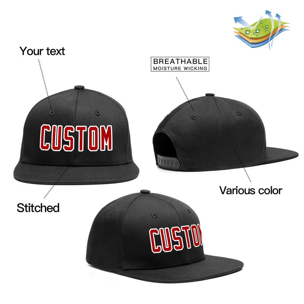 Custom Black Red-White Outdoor Sport Baseball Cap