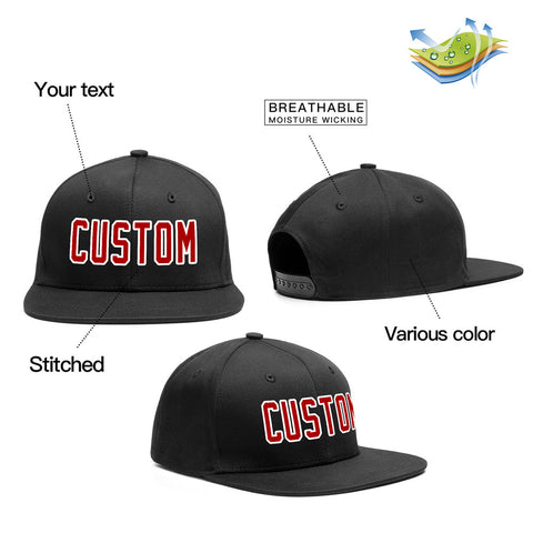 Custom Black Red-White Outdoor Sport Baseball Cap