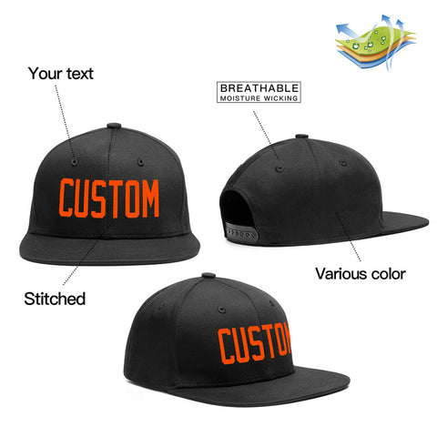 Custom Black Orange Outdoor Sport Baseball Cap