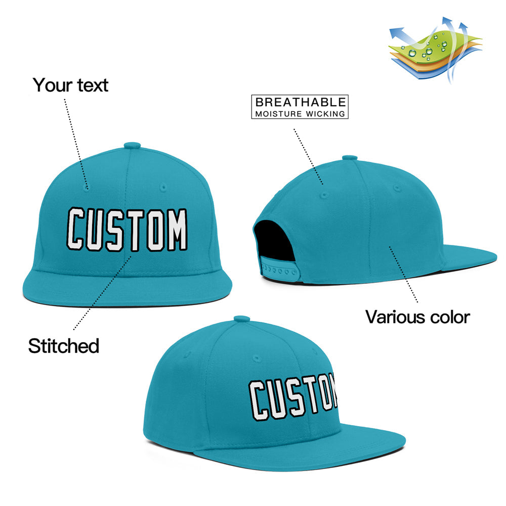 Custom Aqua White-Black Casual Sport Baseball Cap