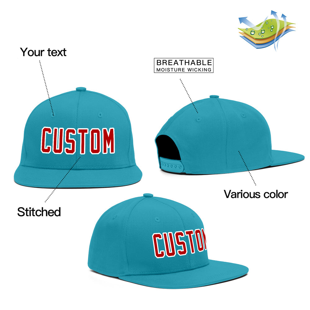 Custom Aqua Red-White Casual Sport Baseball Cap