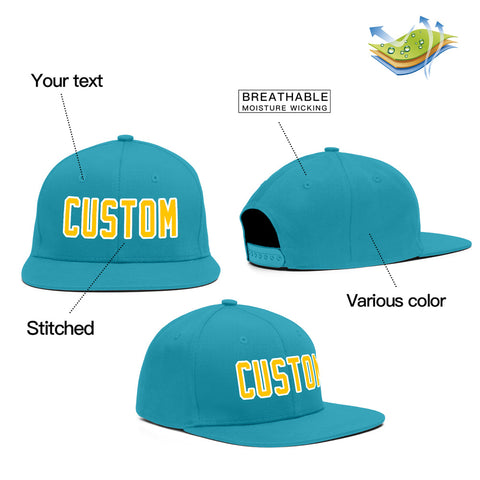 Custom Aqua Yellow-White Casual Sport Baseball Cap