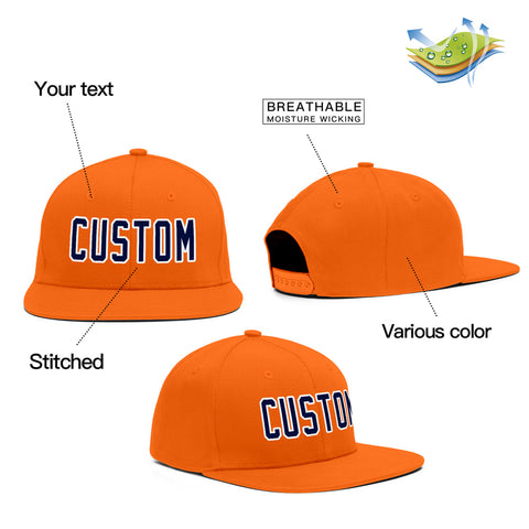 Custom Orange Navy-White Outdoor Sport Baseball Cap