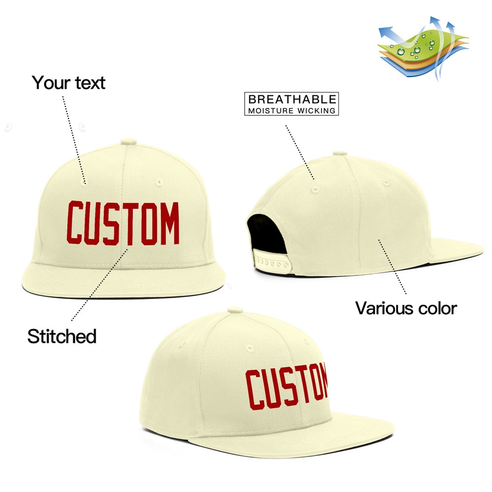 Custom Cream Red Outdoor Sport Baseball Cap