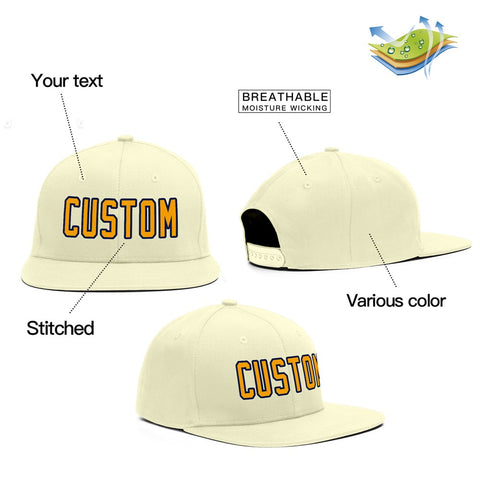 Custom Cream Orange-Navy  Outdoor Sport Baseball Cap