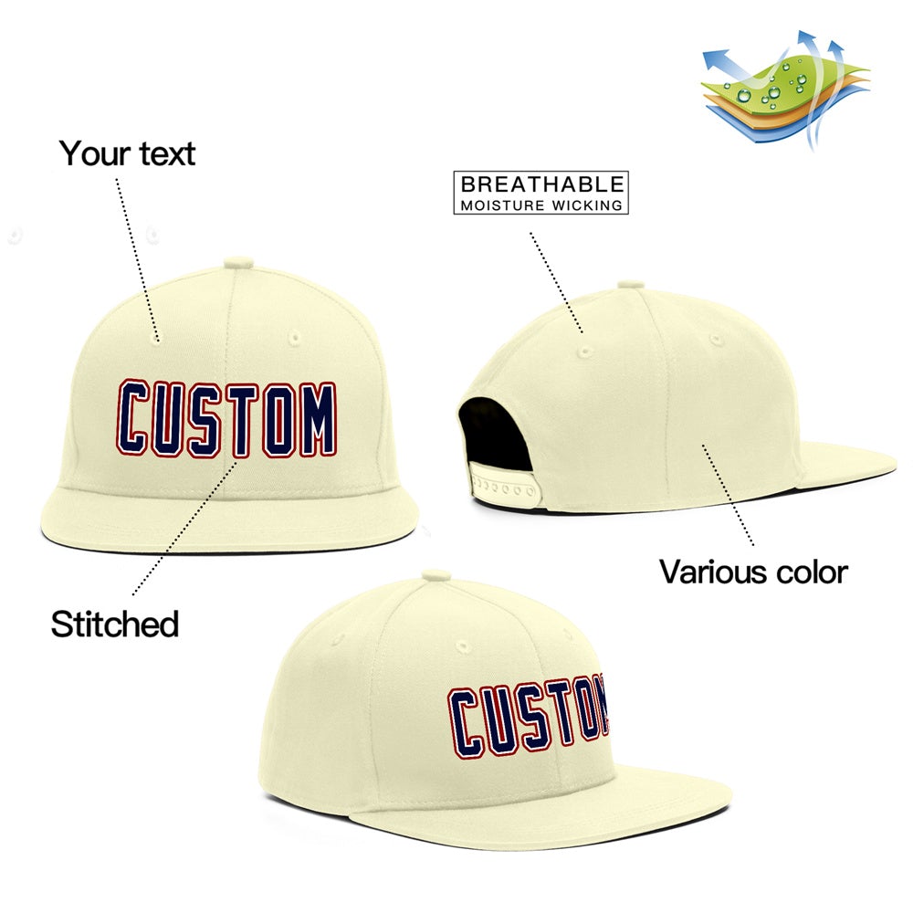 Custom Cream Navy Blue-Crimson Outdoor Sport Baseball Cap