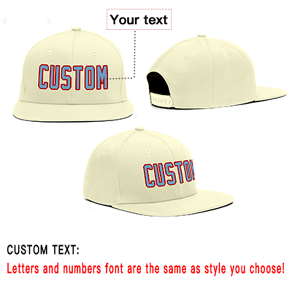 Custom Cream Light Blue-Red Outdoor Sport Baseball Cap