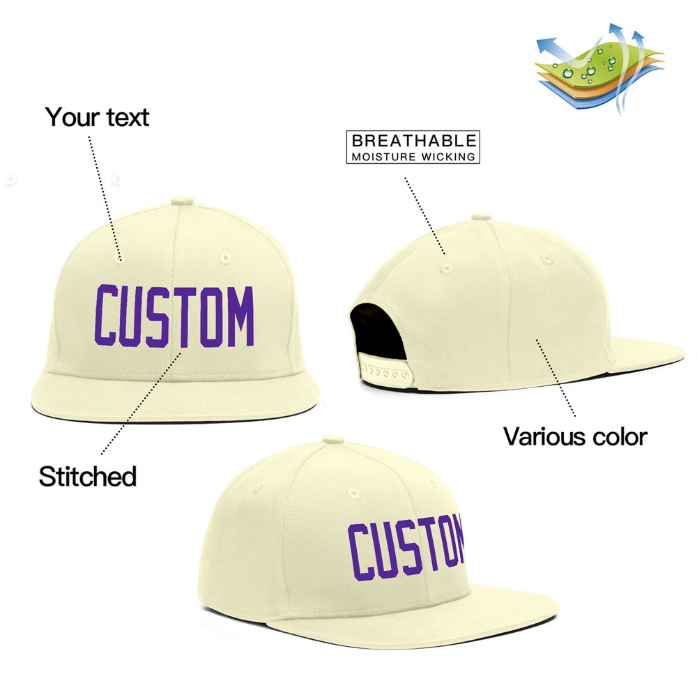 Custom Cream Purple Outdoor Sport Baseball Cap