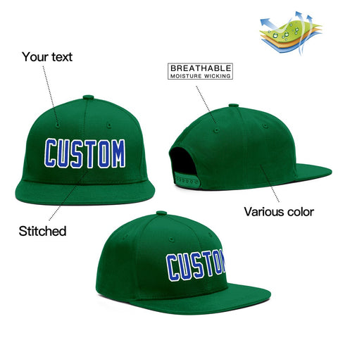 Custom Green Royal-White Outdoor Sport Baseball Cap