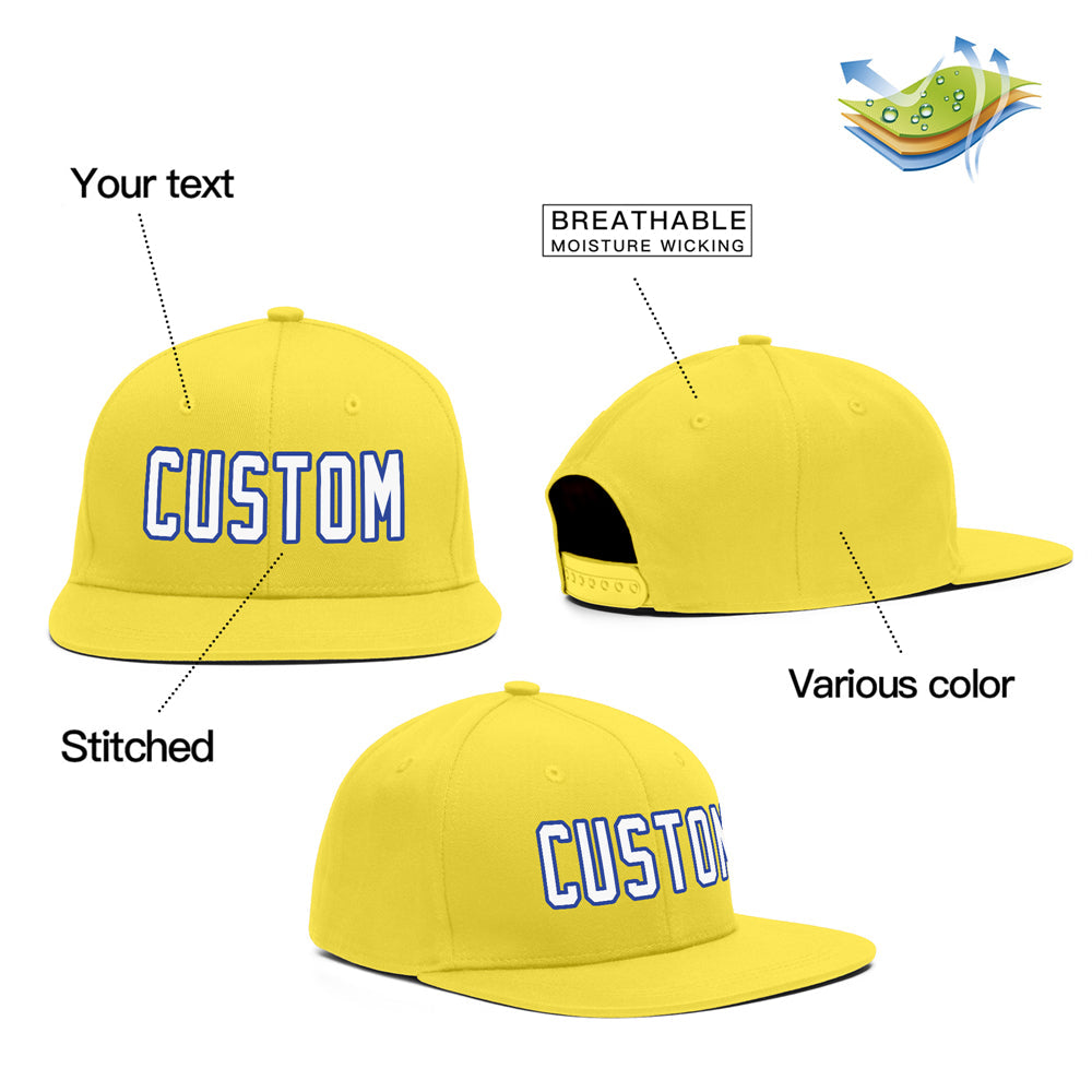 Casquette de baseball personnalisée jaune blanc-royal pour sports de plein air