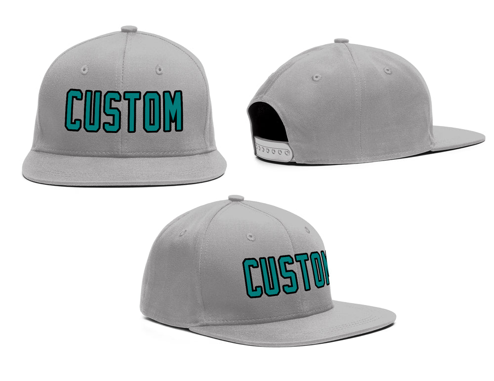 Custom Gray Aqua-Black Outdoor Sport Baseball Cap