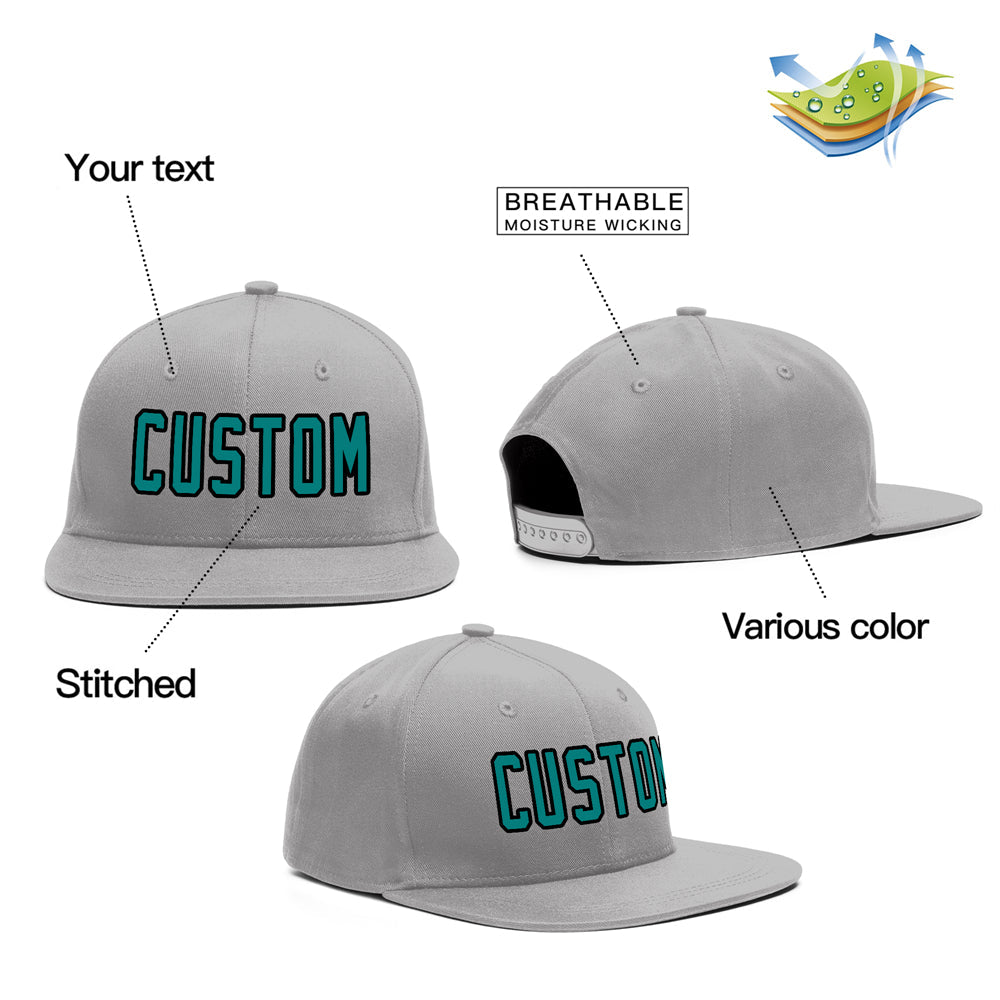 Custom Gray Aqua-Black Outdoor Sport Baseball Cap