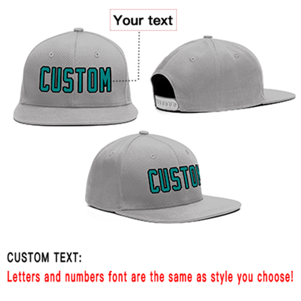 Custom Gray Aqua-Black Outdoor Sport Baseball Cap