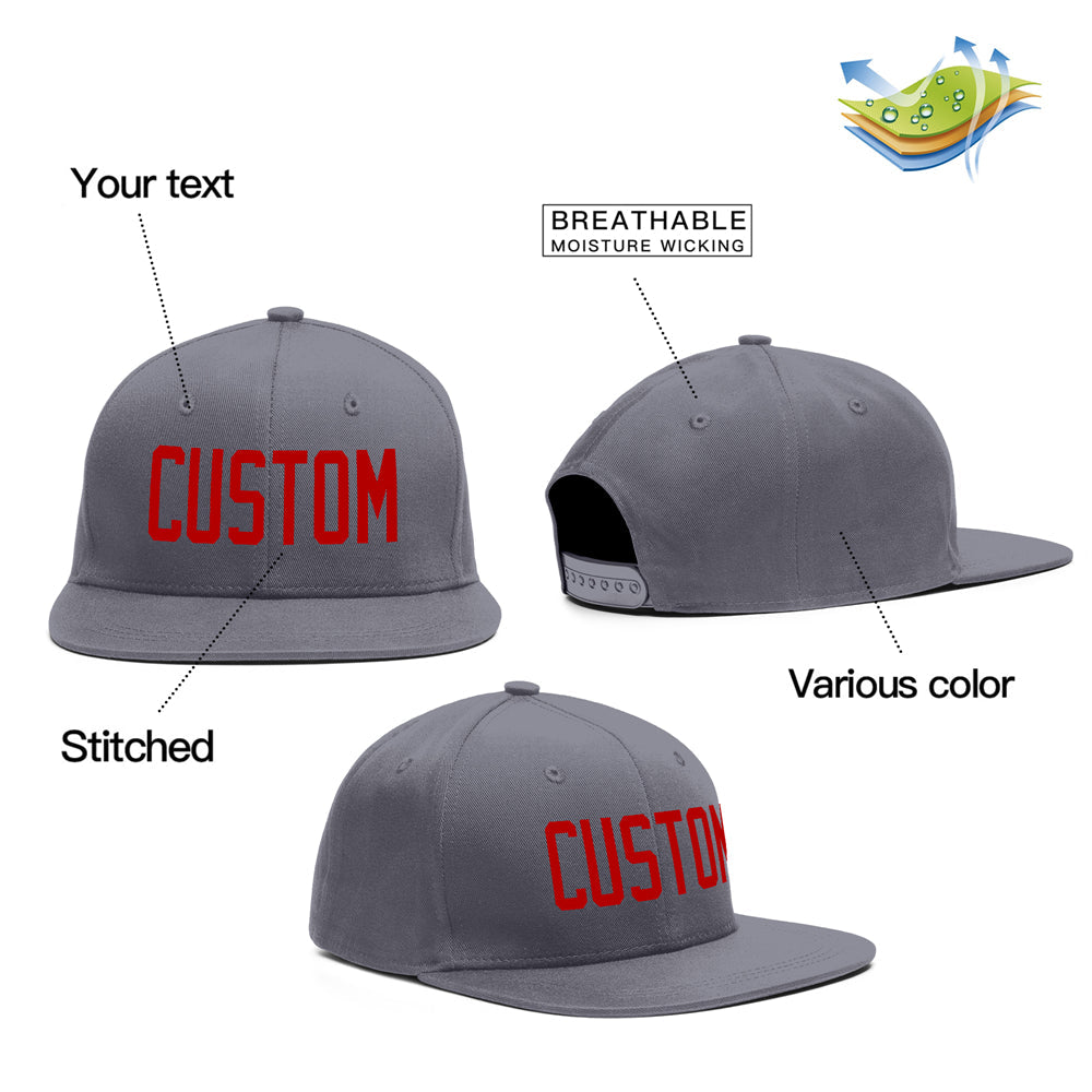 Custom Dark Gray Red Outdoor Sport Baseball Cap