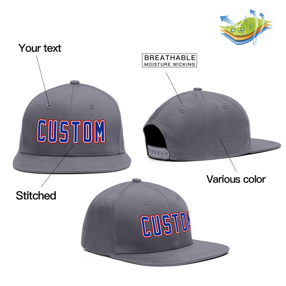 Custom Dark Gray Royal-Red Outdoor Sport Baseball Cap