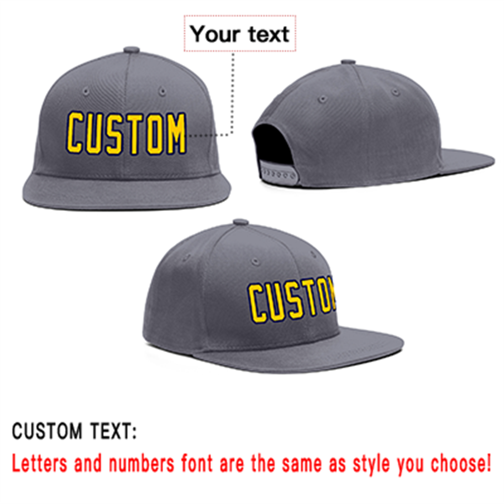 Custom Dark Gray Yellow-Navy Outdoor Sport Baseball Cap