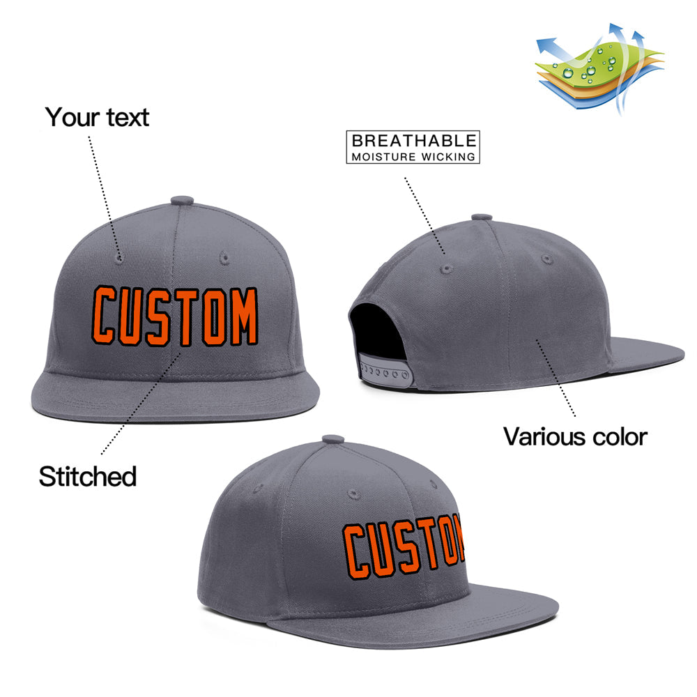 Custom Dark Gray Orange-Black Outdoor Sport Baseball Cap