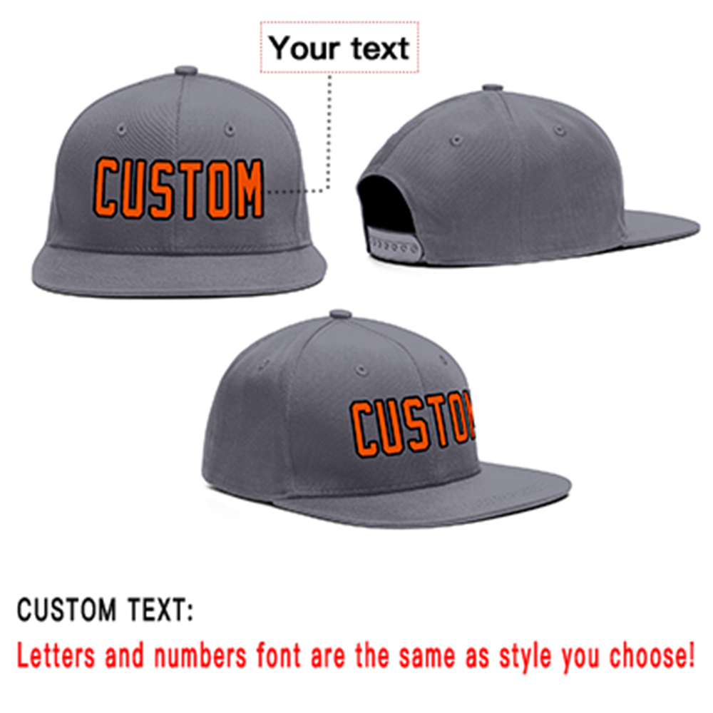 Custom Dark Gray Orange-Black Outdoor Sport Baseball Cap