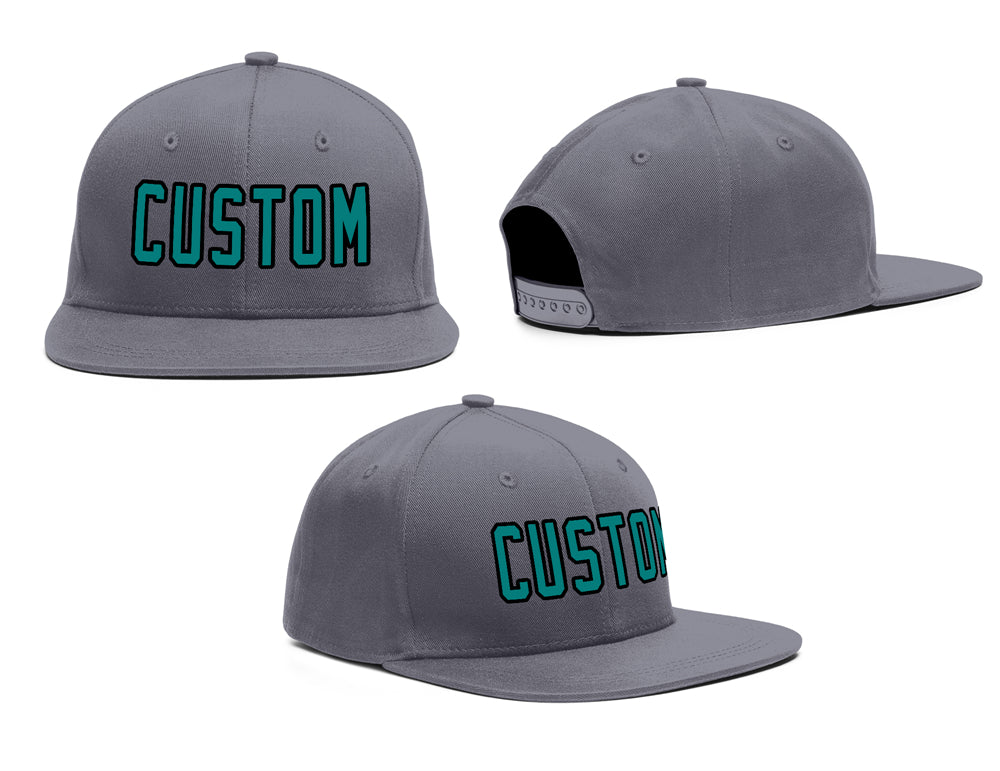 Custom Dark Gray Aqua-Black Outdoor Sport Baseball Cap