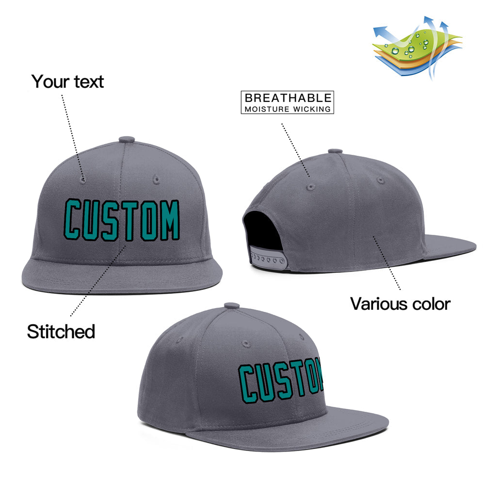 Custom Dark Gray Aqua-Black Outdoor Sport Baseball Cap