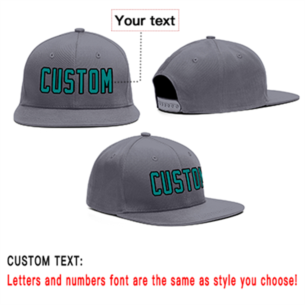 Custom Dark Gray Aqua-Black Outdoor Sport Baseball Cap