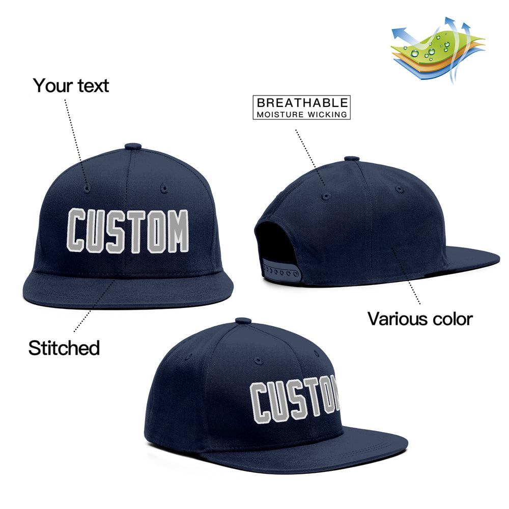 Custom Navy Grey -White Outdoor Sport Baseball Cap