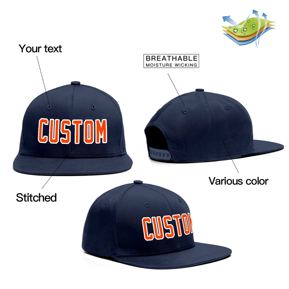 Custom Navy Orange-White Outdoor Sport Baseball Cap