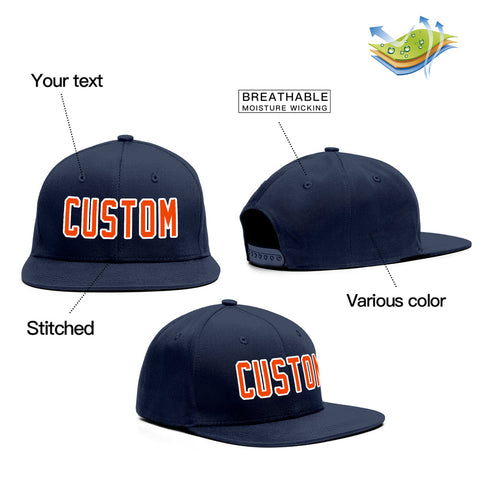 Custom Navy Orange-White Outdoor Sport Baseball Cap