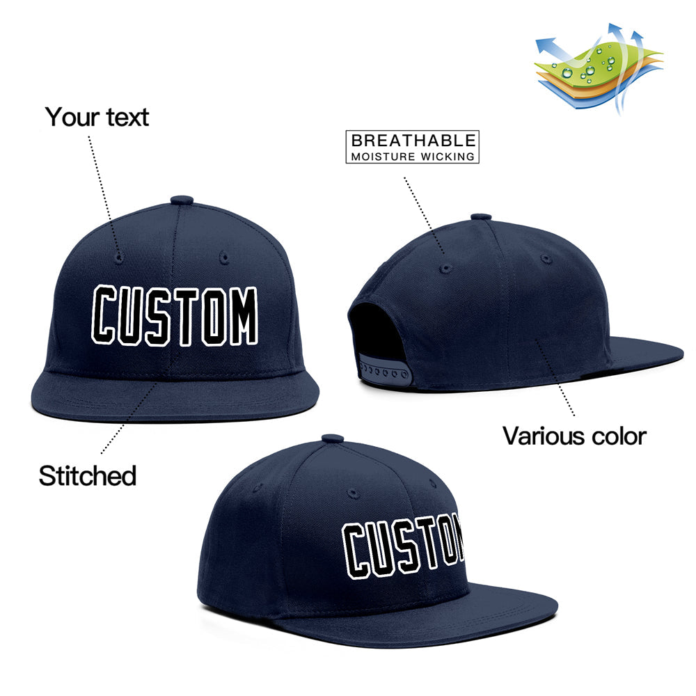 Custom Navy Black-White Outdoor Sport Baseball Cap