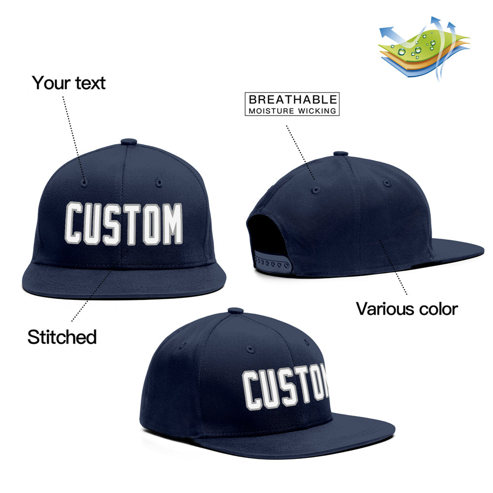 Custom Navy White-Grey Outdoor Sport Baseball Cap