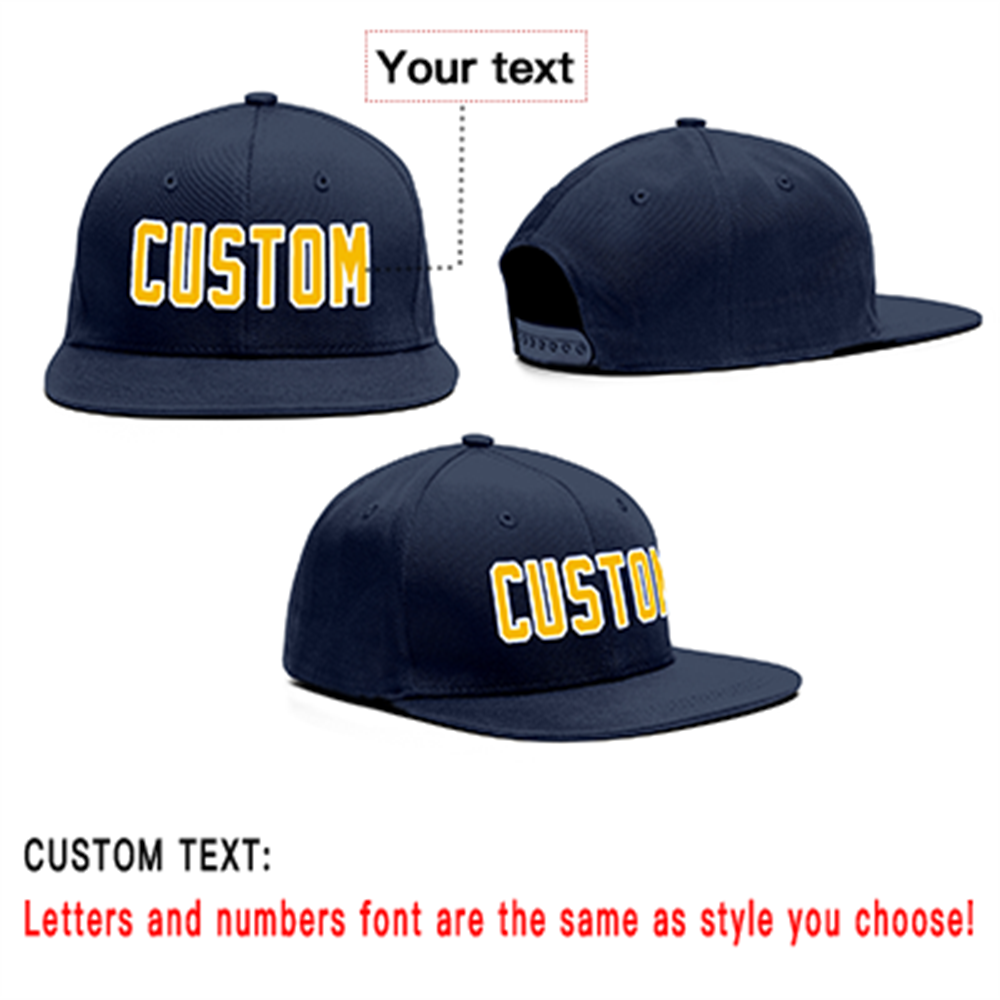 Custom Navy Yellow-White Outdoor Sport Baseball Cap