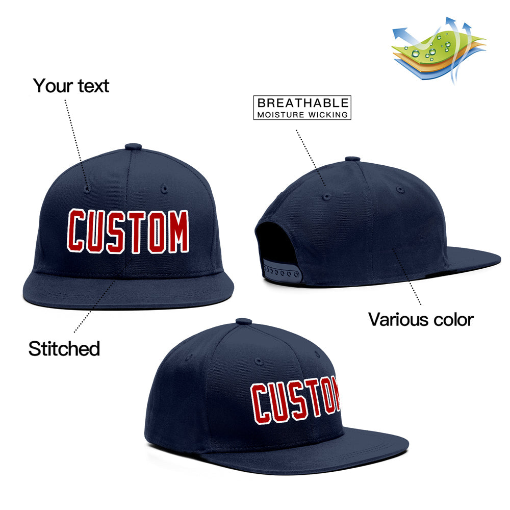 Custom Navy Red-White Outdoor Sport Baseball Cap