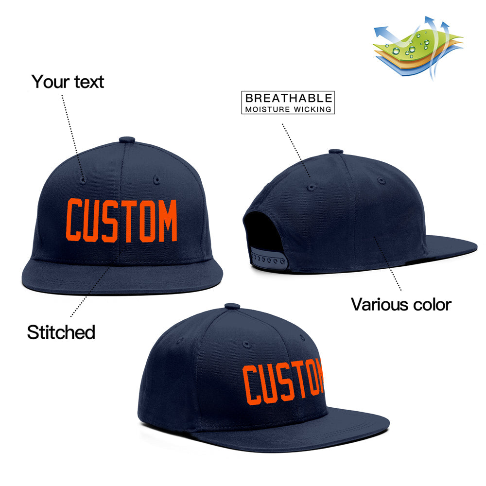 Custom Navy Orange Outdoor Sport Baseball Cap