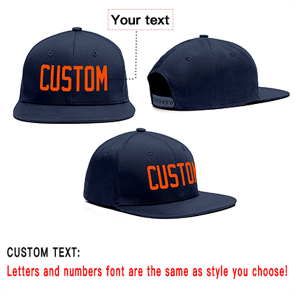 Custom Navy Orange Outdoor Sport Baseball Cap