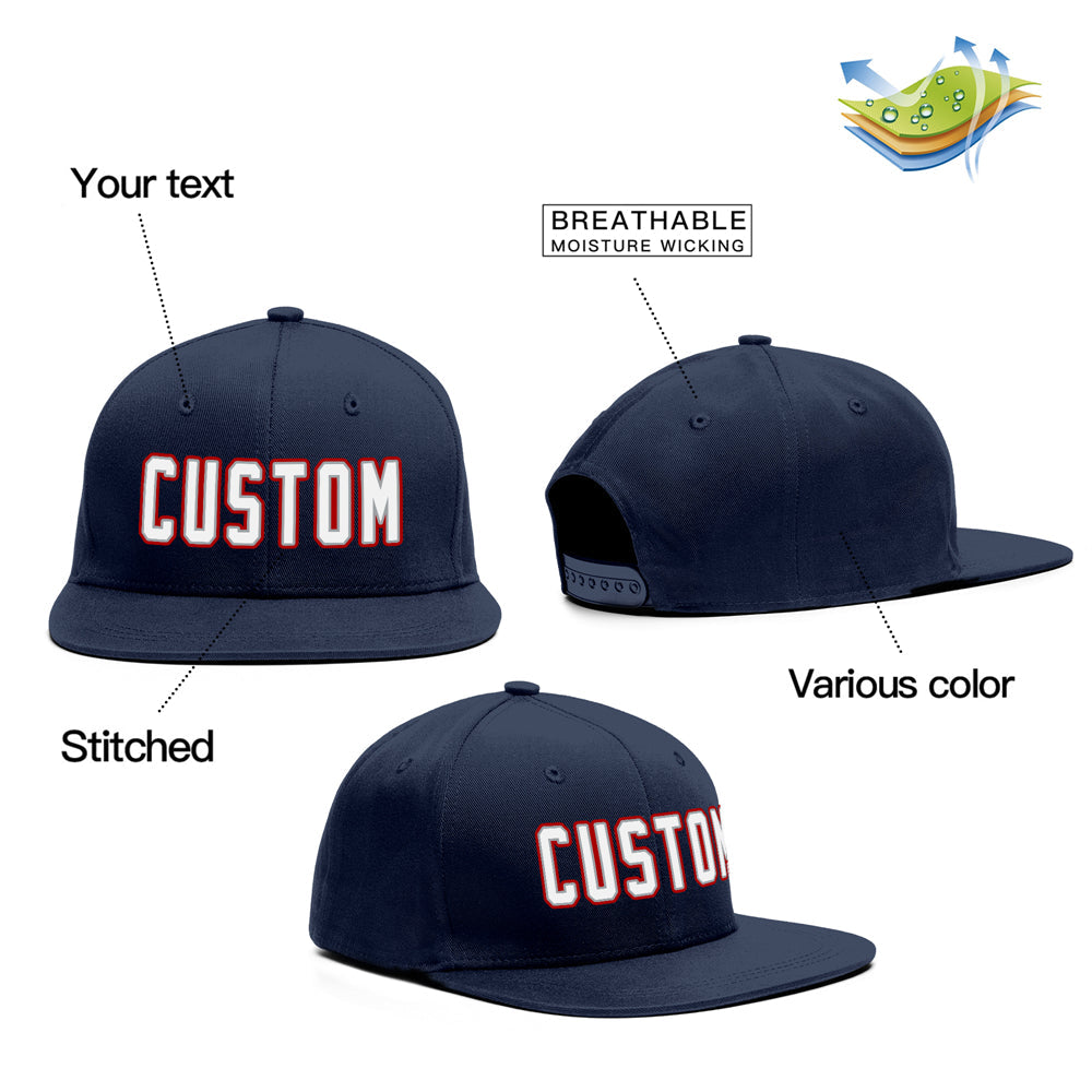 Casquette de baseball de sport de plein air personnalisée Navy Royal- Rouge