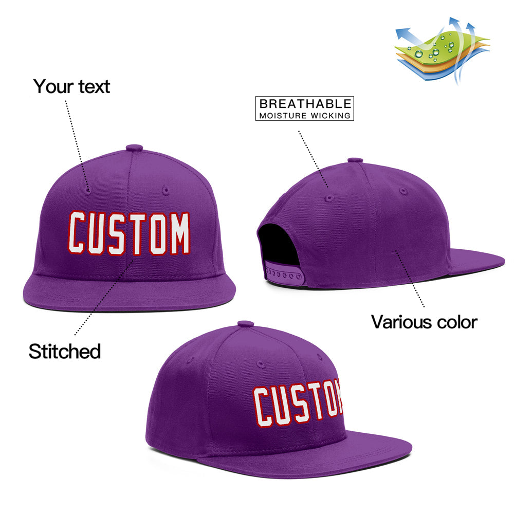 Casquette de baseball de sport de plein air violet blanc-rouge personnalisée