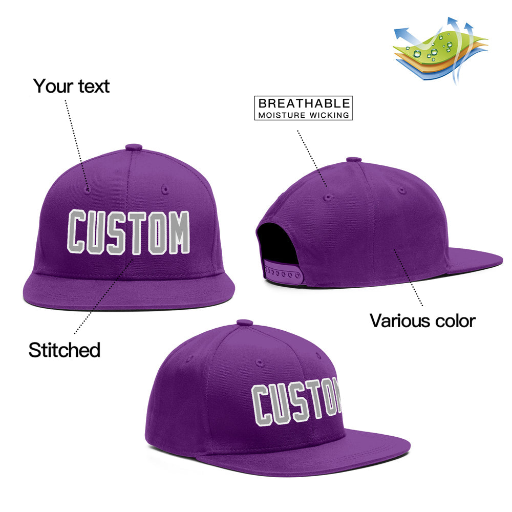 Custom Purple Grey-White Outdoor Sport Baseball Cap