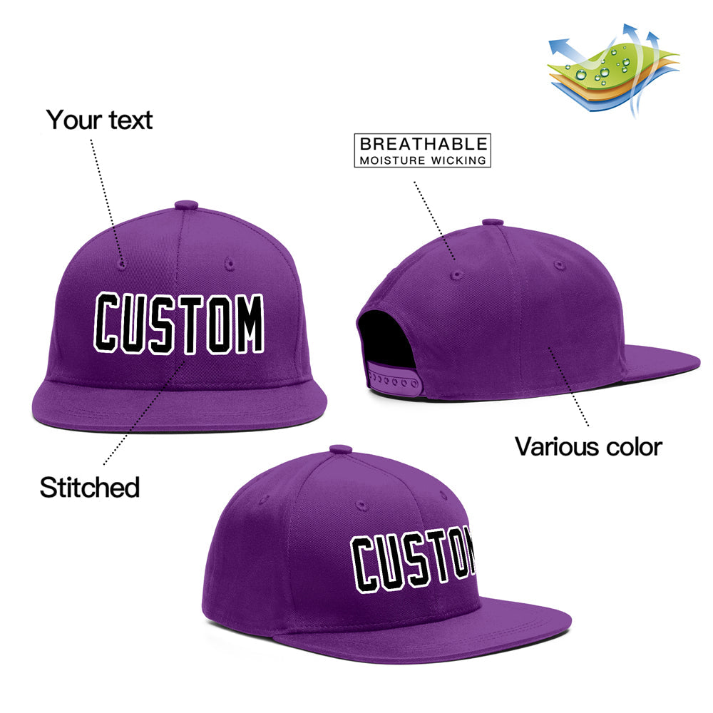 custom Purple Black-White Outdoor Sport Baseball Cap