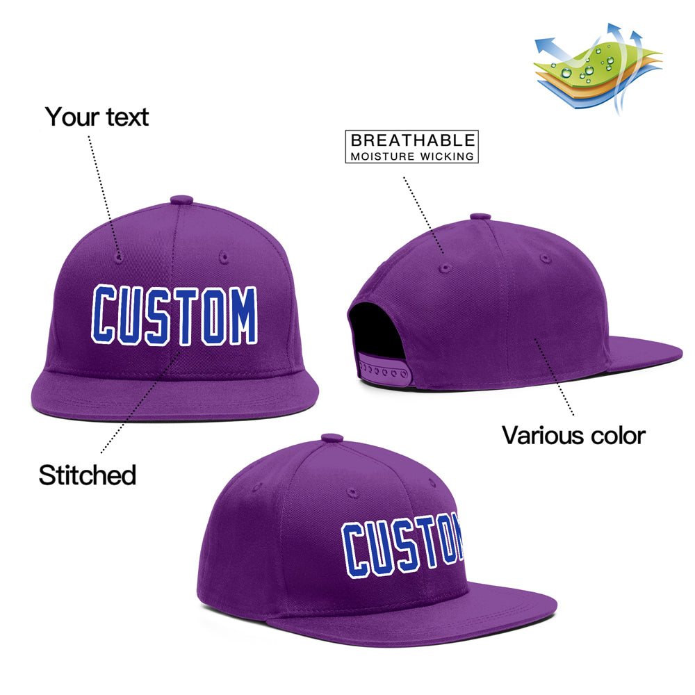 Custom Purple Royal-White Outdoor Sport Baseball Cap