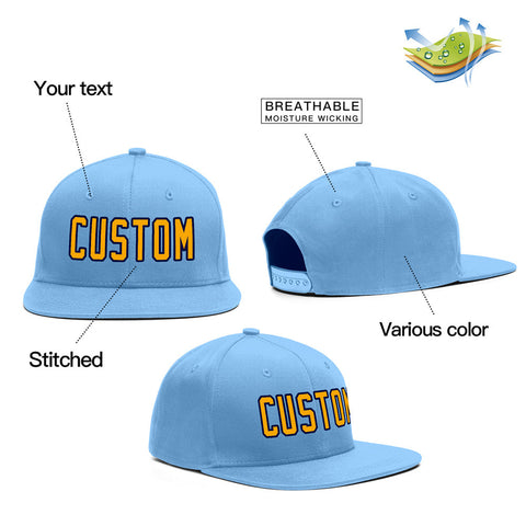 Custom Light Blue Yellow-Navy Outdoor Sport Baseball Cap