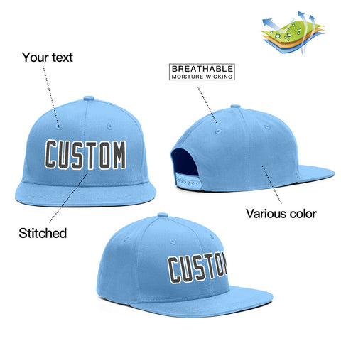 Custom Light Blue Gray-White Outdoor Sport Baseball Cap