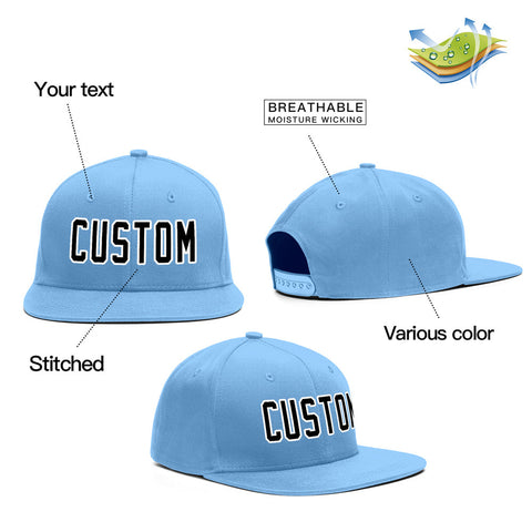 Custom Light Blue Black-White Outdoor Sport Baseball Cap
