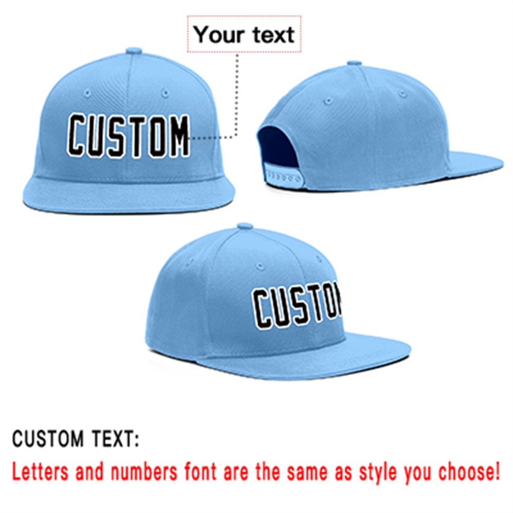 Custom Light Blue Black-White Outdoor Sport Baseball Cap