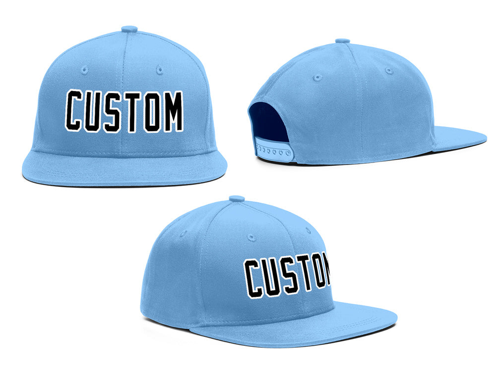 Custom Light Blue Black-White Outdoor Sport Baseball Cap