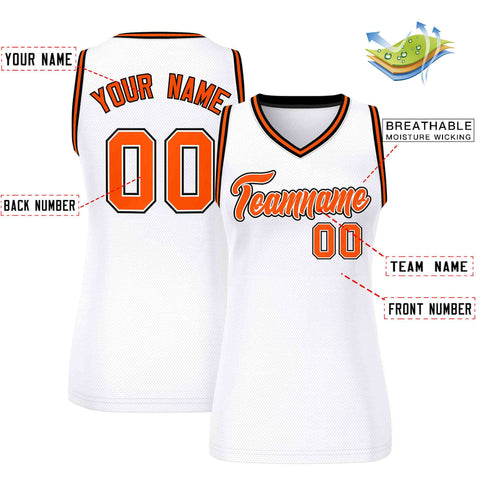 Custom White Orange-Black Classic Tops Mesh Basketball Jersey for Women