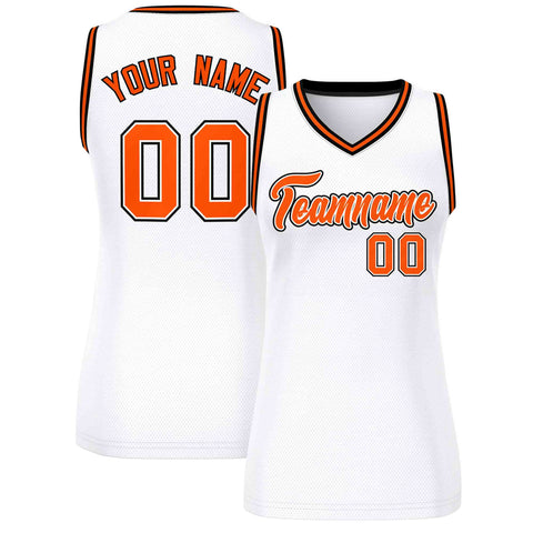 Custom White Orange-Black Classic Tops Mesh Basketball Jersey for Women