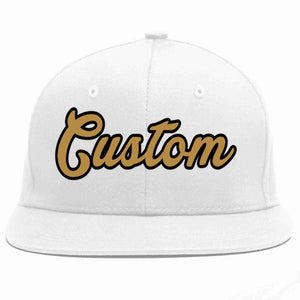 Custom White Old Gold-Black Casual Sport Baseball Cap